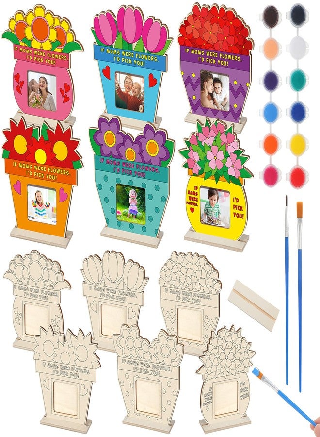 Vercraft 12 Sets Mother's Day Wood Picture Frame Craft for Kids Color Your Own Mother's Day Craft DIY Coloring Flower Picture Frame for Mom Gift Classroom Tabletop Home Decor - Image 1